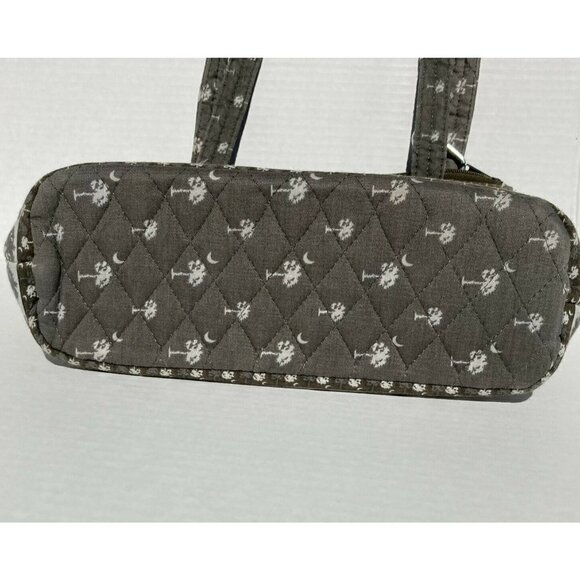 Quilted Shoulder Med Commuter Tote Handbag Neutral Gray White Palm Tree Print - Picture 5 of 7